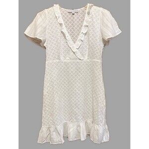 Beyond the Radar Women’s White Ruffled V-Neck Eyelet Embroidery and Ruffle Dress